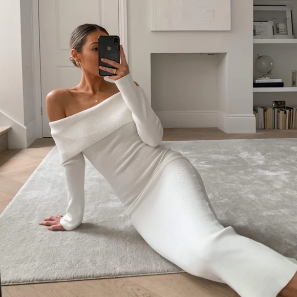 WHITE RIBBED KNIITED DRESS - Picture 5 of 5